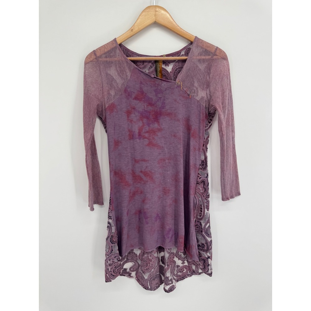 Aratta Silent Journey Tunic Top Women S Purple Tie Dye Lace Boho Paisley Hippie